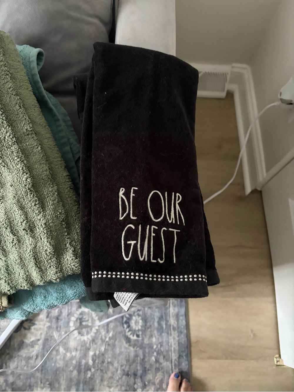 Be Our Guest Black Guest Towel - Home Bath